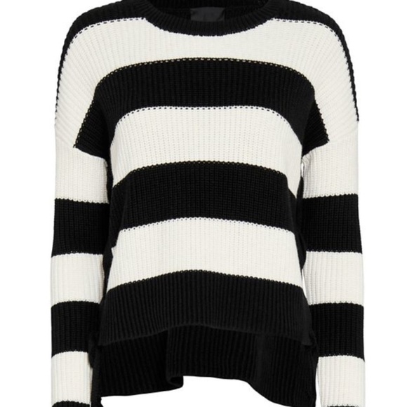 Intermix Side Tie Striped Black and White Cotton Cashmere Sweater Size L - Picture 1 of 4